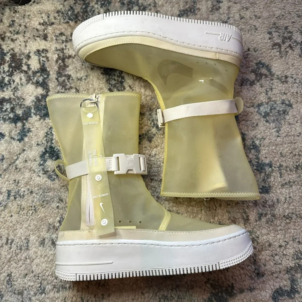 Nike Women's Pale Yellow Mid-Calf Waterproof Rain Boots with White Sole